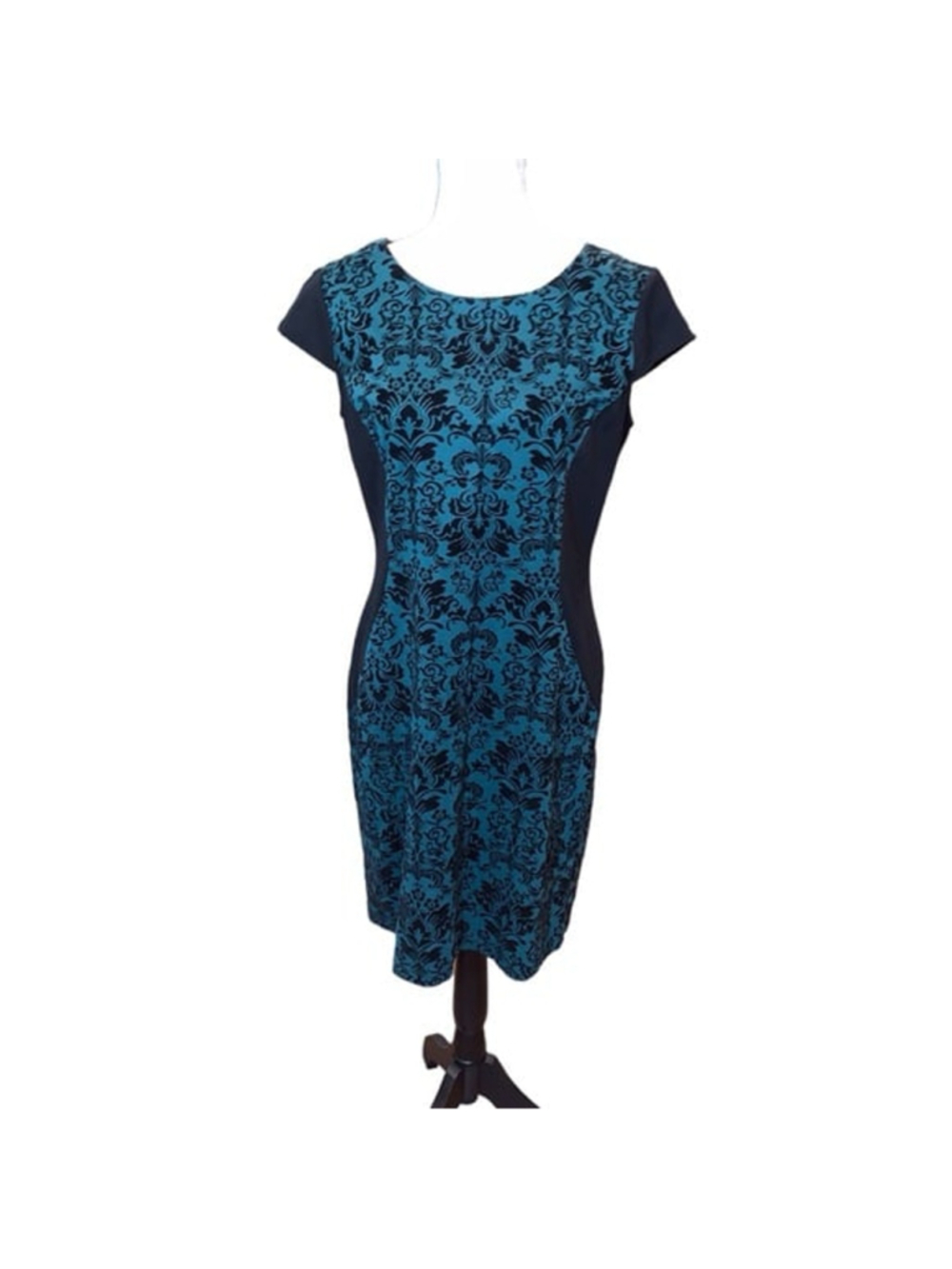 Studio A Slimming side panels Dress sz12 Green black velvet burnout